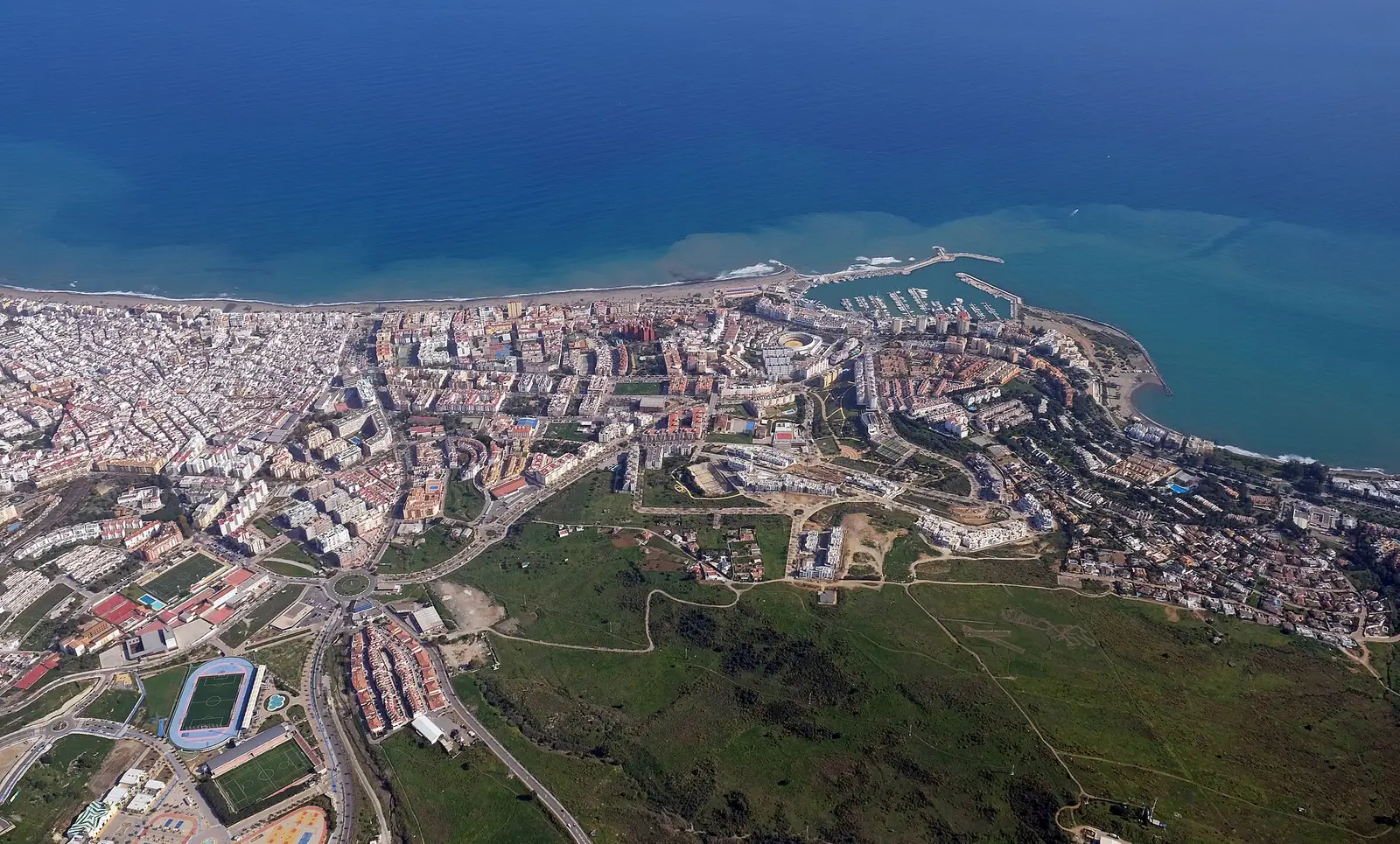 Aerial view of Estepona and its marina